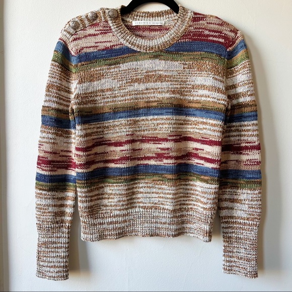 Veronica Beard Sohani Metallic Space-Dyed Cotton Sweater Size XS Shoulder Button - Picture 5 of 12